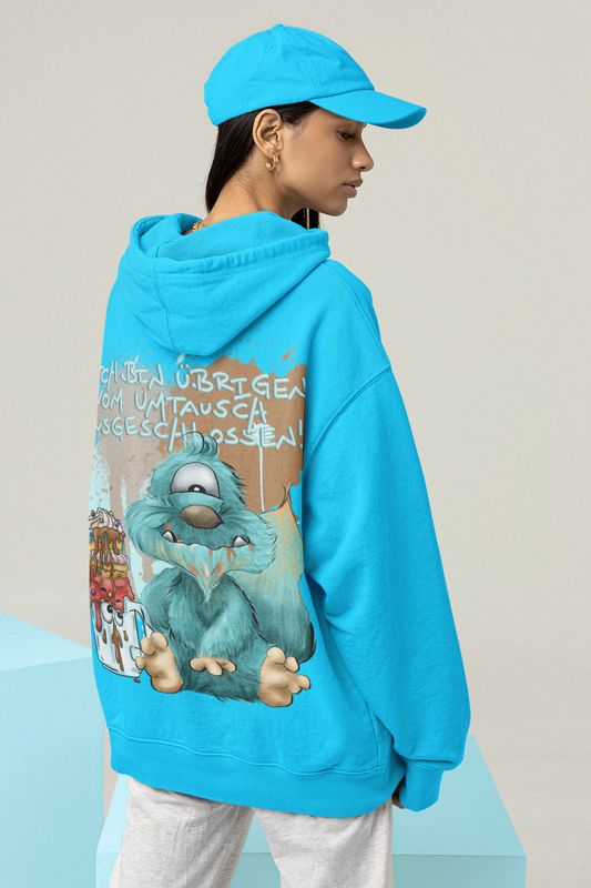 Unisex Hoodie Jacke XXL Druck Kruegerhausdesign Monster in türkis Gr. XL, Ich bin übrigens vom Umtausch ausgeschlossen!