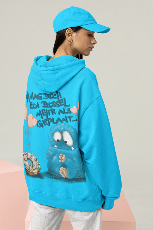 Unisex Hoodie Jacke XXL Druck Kruegerhausdesign Monster in türkis Gr. XL, Ich mag dich ein bissel mehr als geplant!