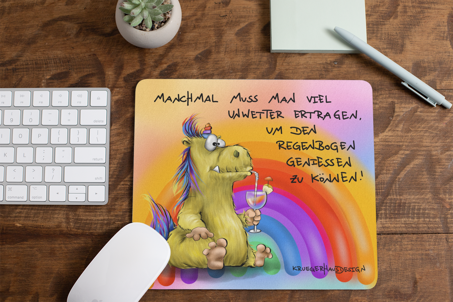 Mousepad, Mauspad 22 x 18cm Kruegerhausdesign Einhorn Monster "Manchmal muss man viel..."