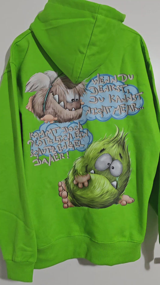 Unisex Hoodie XXL Druck Kruegerhausdesign Monster, Gr. L, lime grün. Wenn du denkst , du kannst nicht mehr...