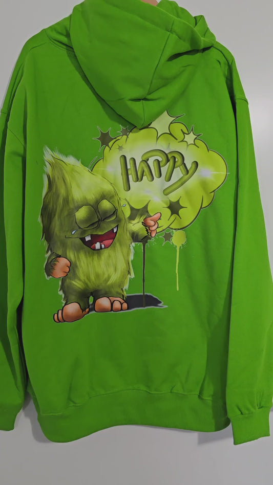 Unisex Hoodie XXL Druck Kruegerhausdesign Monster in lime grün Gr. XL, Monster: Happy