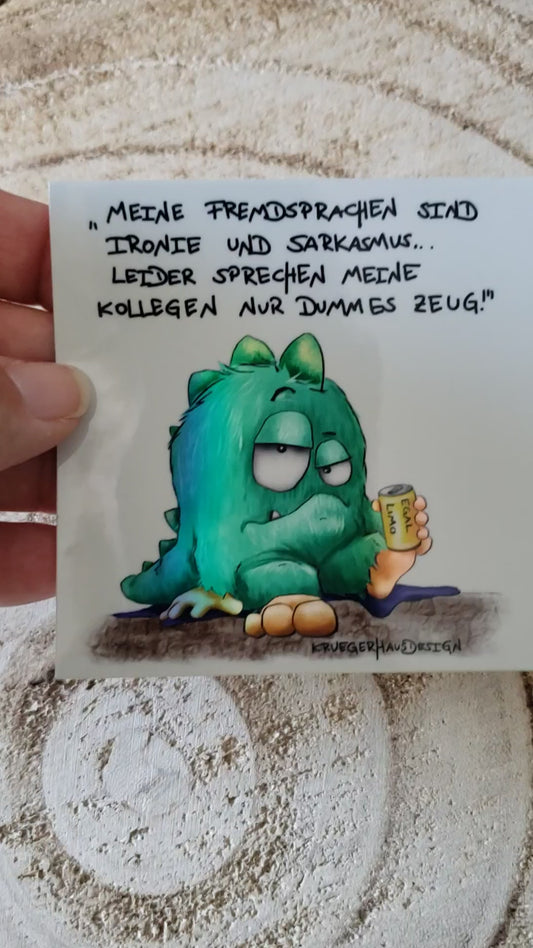 Sticker Hologram Kruegerhausdesign mit Monster und Spruch "Meine Fremdsprachen sind ..."