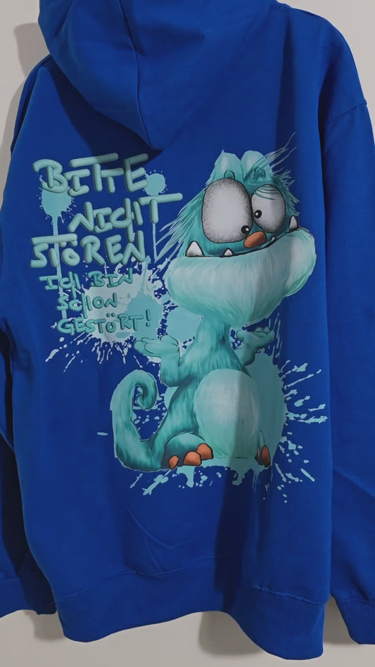 Unisex Hoodie XXL Druck Kruegerhausdesign Monster in royal blau Gr. XXL, Monster: Bitte nicht stören! Ich bin schon gestört!