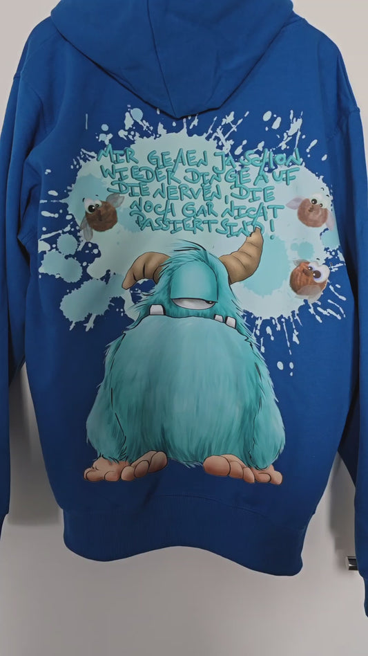 Unisex Hoodie XXL Druck Kruegerhausdesign Monster in royal blau Gr. XL, Mir gehen ja schon wieder Dinge auf die Nerven...