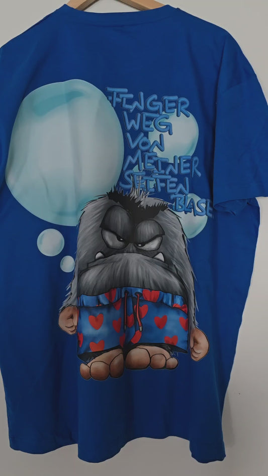 T-Shirt mit XXL Druck Kruegerhausdesign Monster in royal blau Gr. S,M, L, XL, XXL, 3XL, Finger weg von meiner Seifenblase!, limitierte Auflage