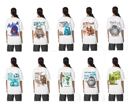 T-Shirt mit XXL Druck Kruegerhausdesign Monster in weiß, wähle dein Motiv siehe Bilder