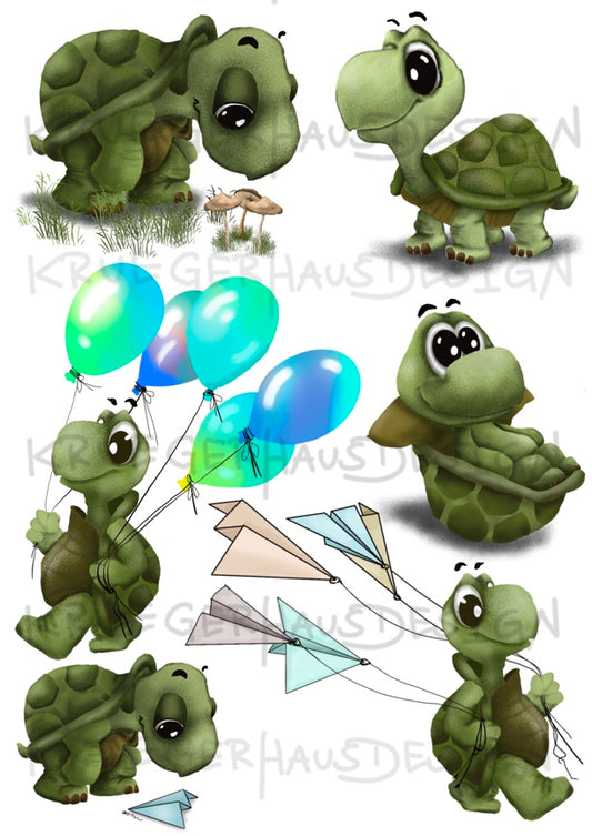 A4 Bügelbild süße Schildkröten , mit Liebe illustriert
