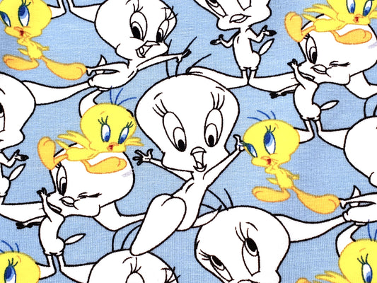 Looney Tunes Jersey Stoff hellblau mit Tweety , Lizenzstoff