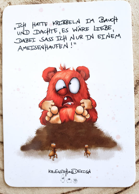 Postkarte Monster Kruegerhausdesign " Ich hatte Kribbeln..“