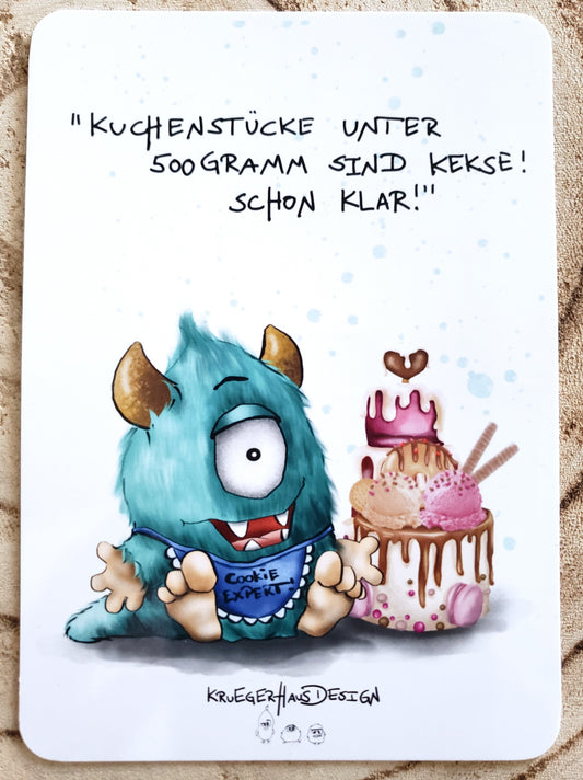 Postkarte Monster Kruegerhausdesign Kuchenstücke unter 500g...“