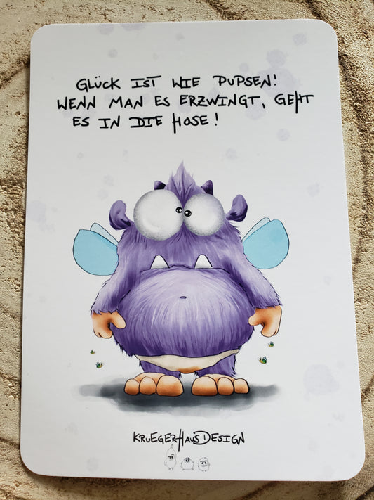 Postkarte Monster Kruegerhausdesign bunt "Glück ist wie Pupsen!"