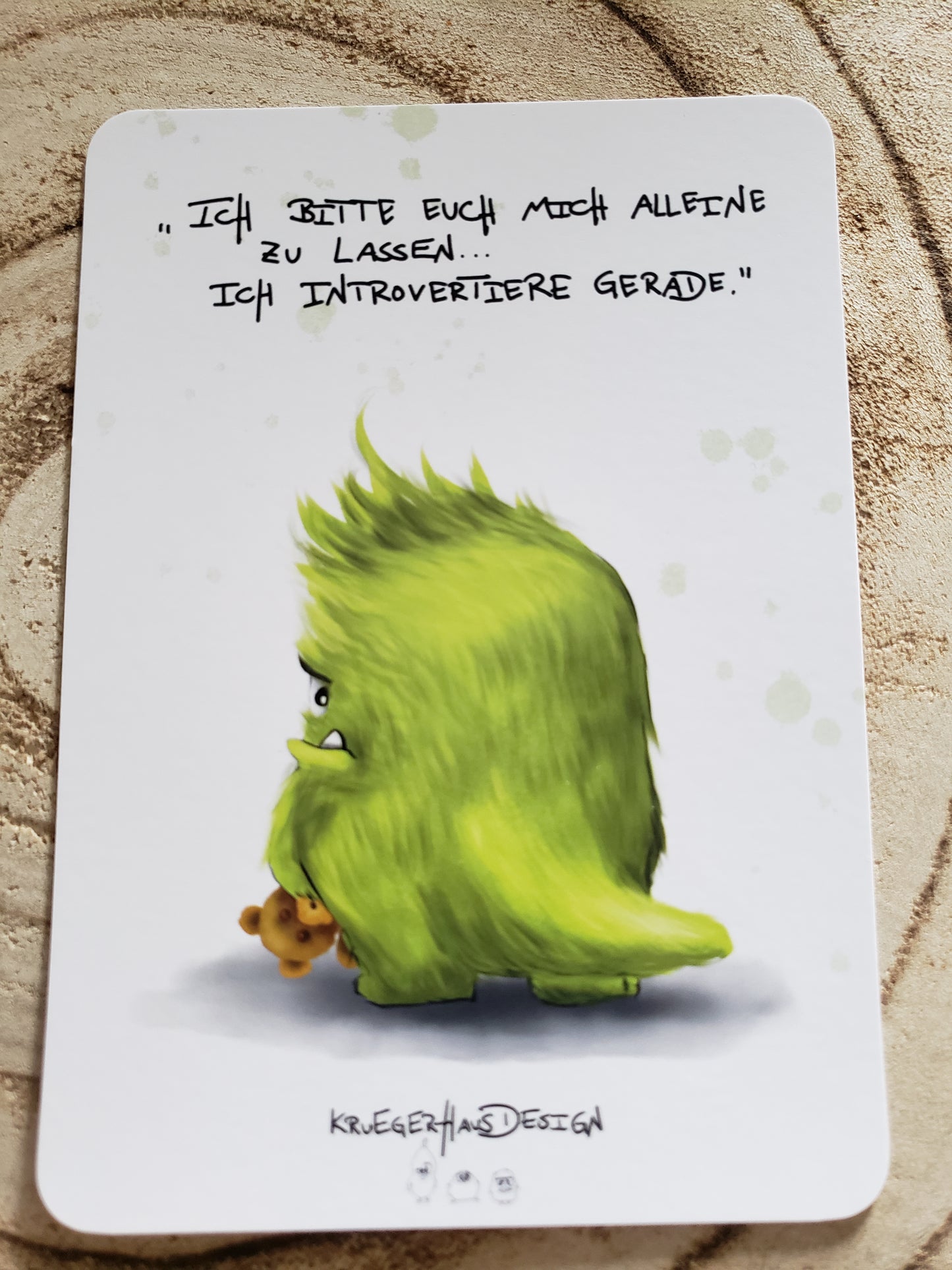 Postkarte Monster Kruegerhausdesign bunt "Ich bitte euch mich alleine..."