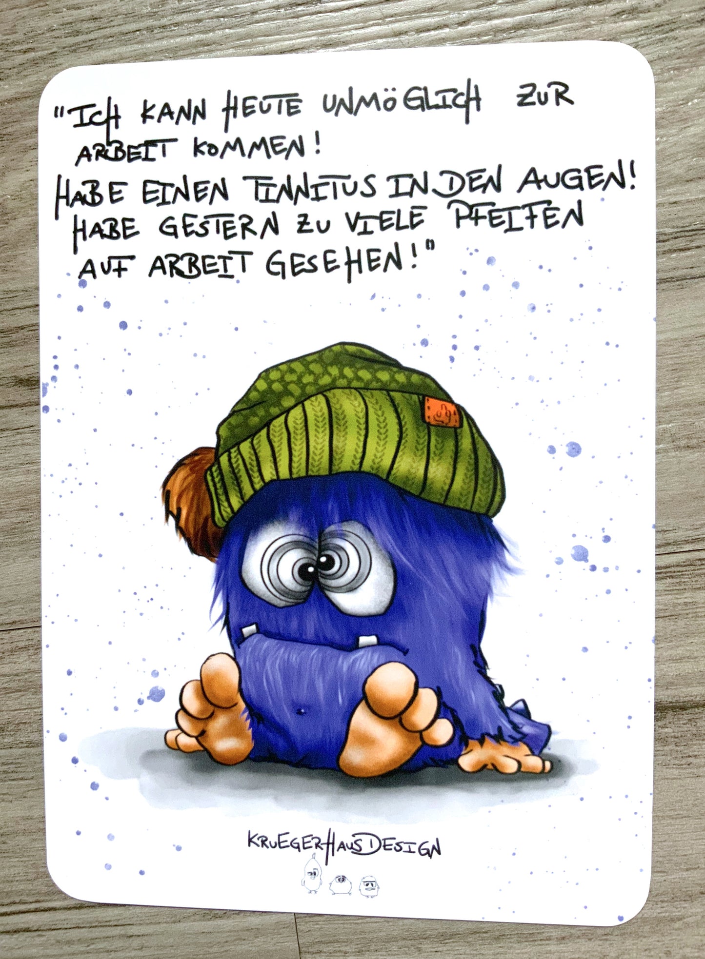 Postkarte Monster Kruegerhausdesign "Ich kann heute unmöglich zur Arbeit..."