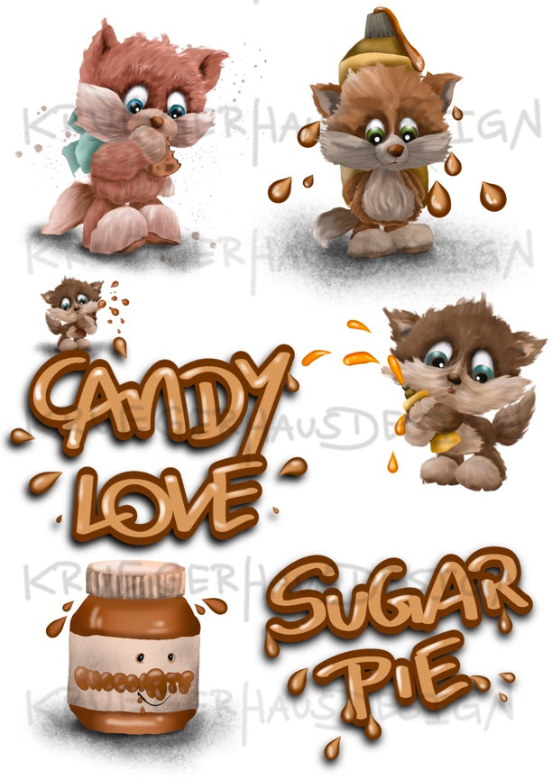 A4 Bügelbild Schokokatzen, Katzen , Sugar Pie, Candy Love,mit Liebe illustriert