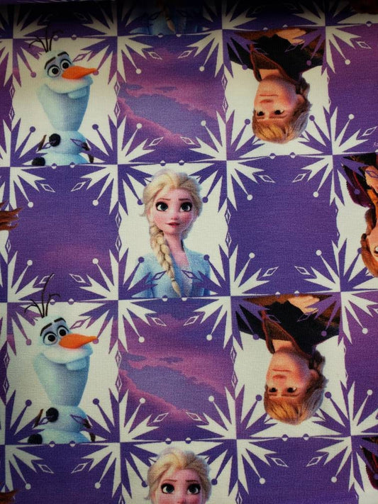 Walt Disney Jersey Stoff Elsa die Eiskönigin mit Anna und Olaf lila