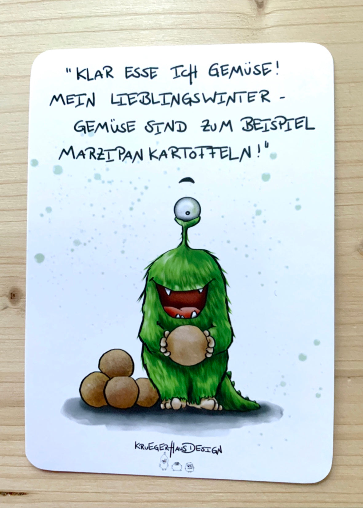 Postkarte Monster Kruegerhausdesign „Klar esse ich Gemüse!“