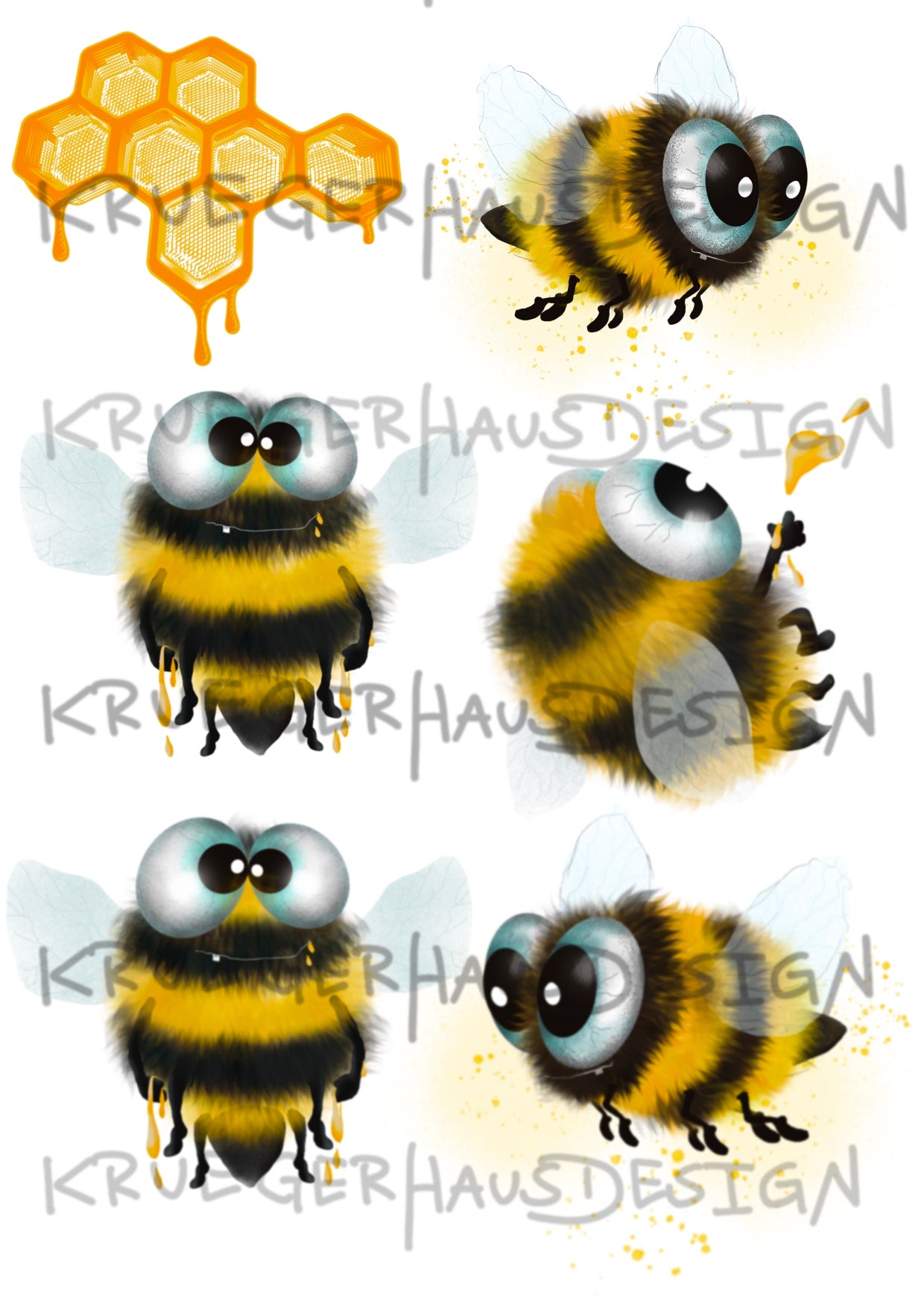 A4 Bügelbild verschiedene Bienen, mit Liebe illustriert