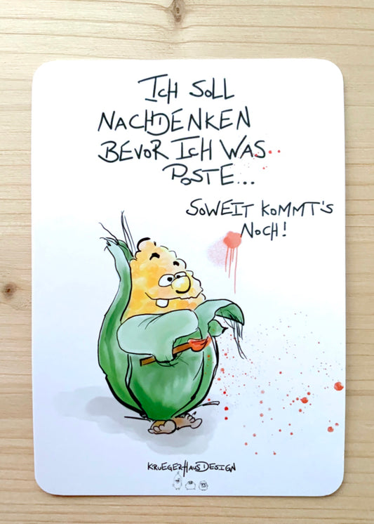 Postkarte Monster Kruegerhausdesign „Ich soll nachdenken bevor…“