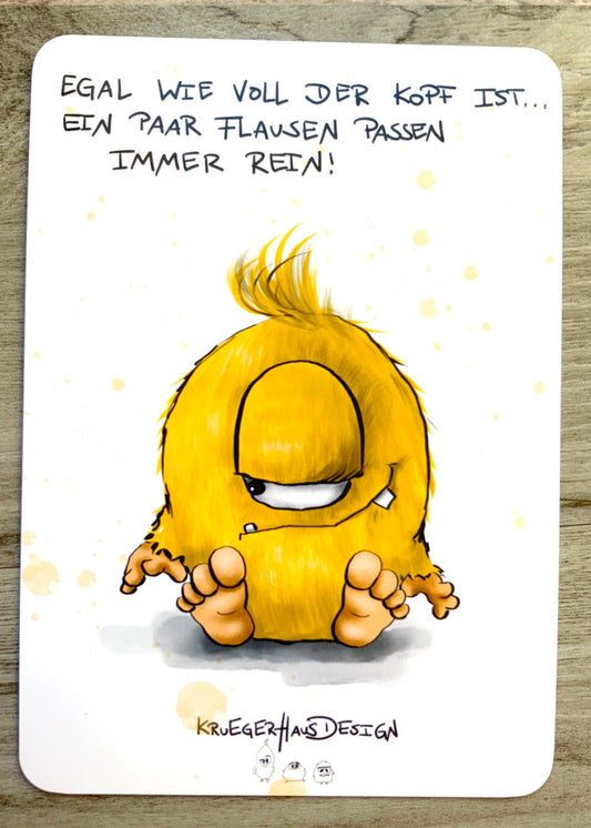 Postkarte Monster Kruegerhausdesign „Egal wie voll der Kopf….“