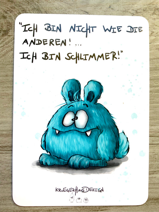 Postkarte Monster Kruegerhausdesign „Ich bin nicht wie… in Türkis blau